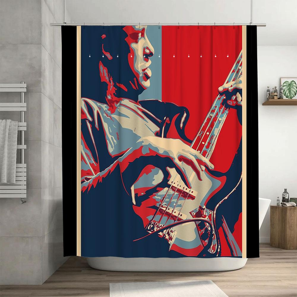 Music Shower Curtain Rockstar Backdrop Stage Performance Decor Rock Band Concert Theme Bathroom Fabric Wall Hanging Artistic Hom