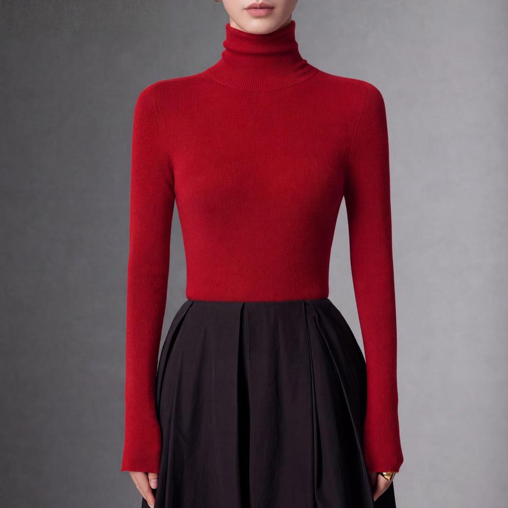 Machine Washable Slim-Fit Merino Wool Sweater with Half-High Neck.