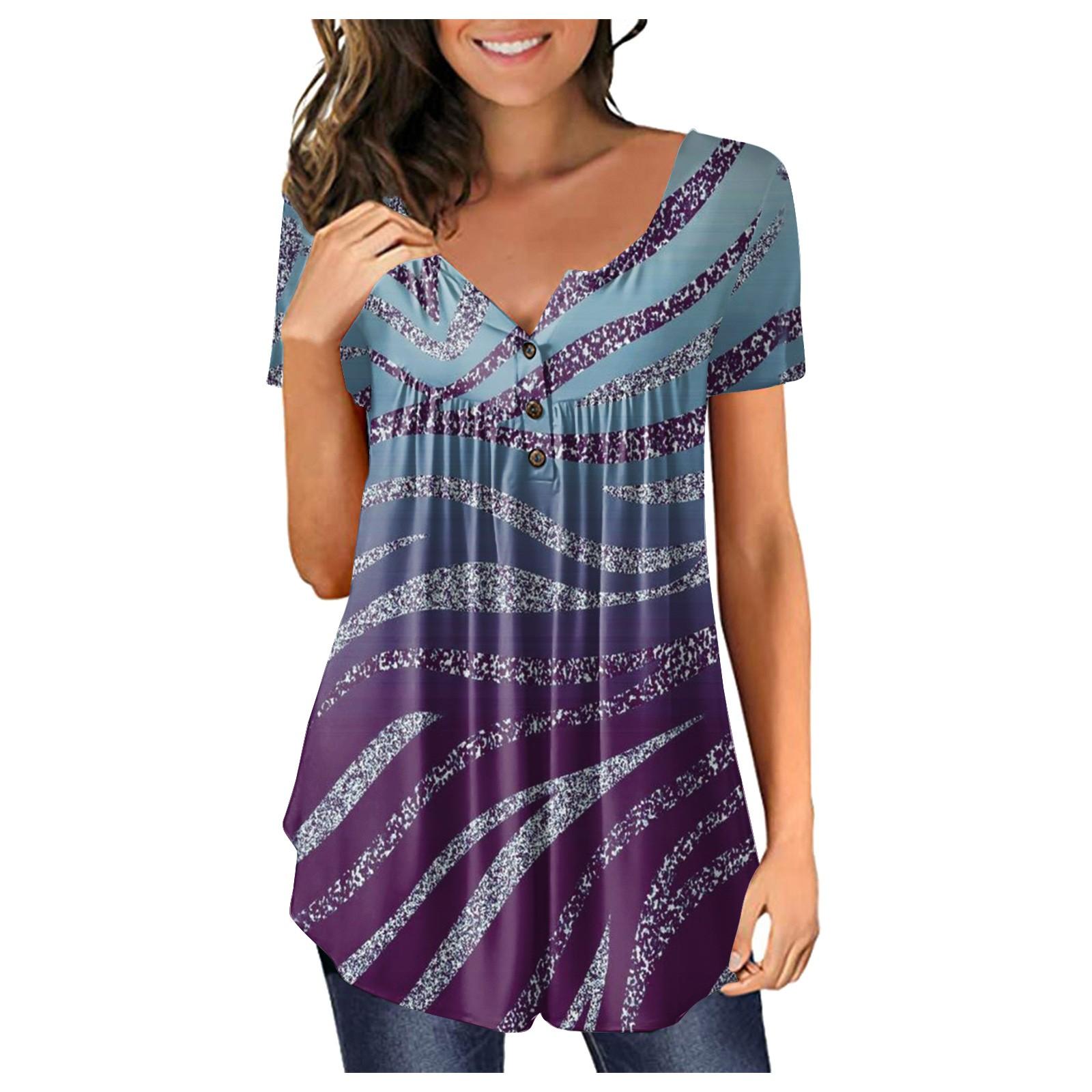 

Женский ретро повседневный модный пуловер больших размеров с короткими рукавами и v-образным вырезом с принтом XXXL фиолетовый