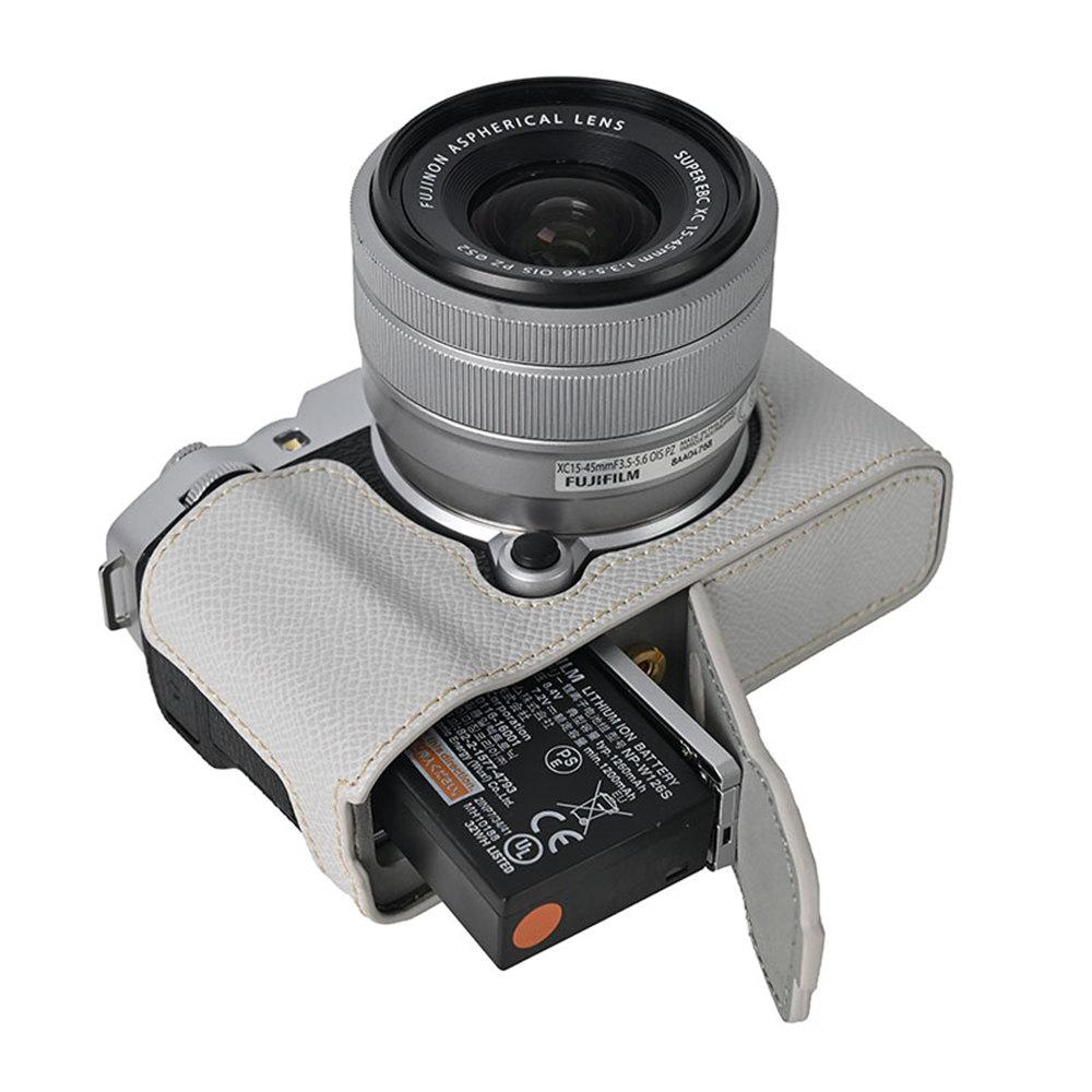 Kamera-Halbschale aus PU-Leder mit Palmenmuster für Fujifilm XM5 Fuji X-M5 Untere Abdeckung mit Batterieöffnung und Riemen