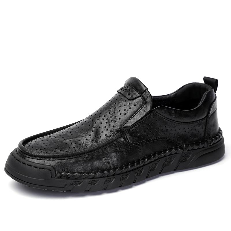 Men's Hollow Leather Shoes Handmade Moccasins Loafers Slip On Flats Walking Shoes