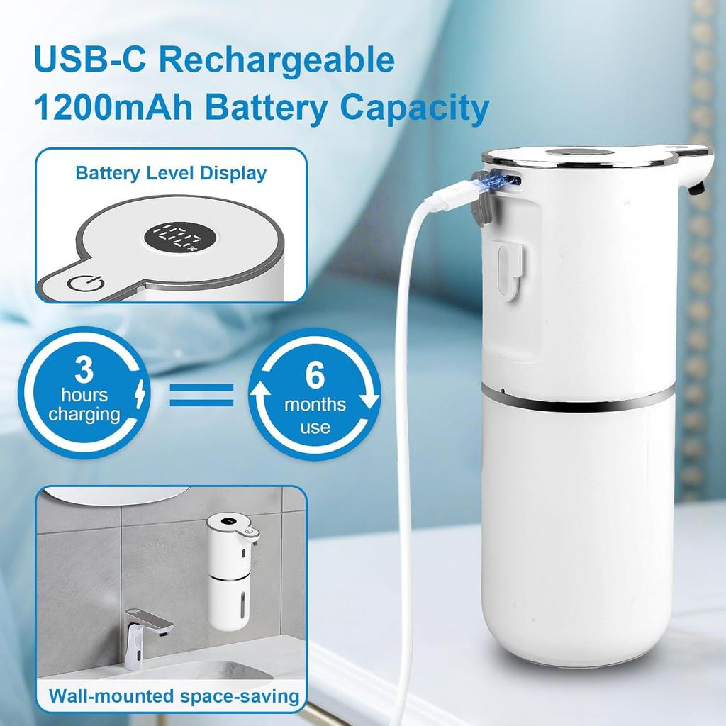 380ML Touchless Wall-Mounted Digital Display 6-Levels Adjustable Intelligent Electric Infrared Automatic Sensor Soap Dispenser