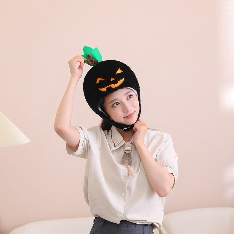 Halloween Pumpkin, Black Horror Pumpkin Hood Hat Photo Props Cartoon Hood Performance Props