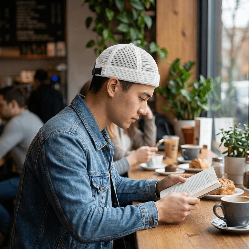 Verstellbarer atmungsaktiver Netzhut Ultra-leichte Mützen Mode Schirmlose Melonenmütze Streetwear