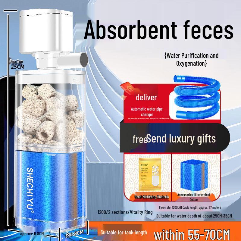Silent Aquarium Filter: Submersible 3-in-1 Water Purifier, Circulator, and Oxygen Pump with Poop Suction Feature.