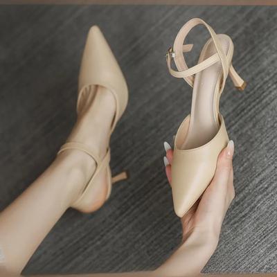 Fashion Summer Wedding Shoes Ladies Pointed Toe High Heels Slingback High Heels Ladies Prom Stilettos Baotou Buckle Strap