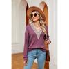 Solid Color Lace V-neck Color-block Loose Long Sleeve T-shirt Top Fall Winter New Arrival for Europe America Cross-border Trade