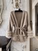 Lazy & Charming Women's V-neck Knitted Cardigan with Fox Fur - 2025 Autumn/Winter Collection