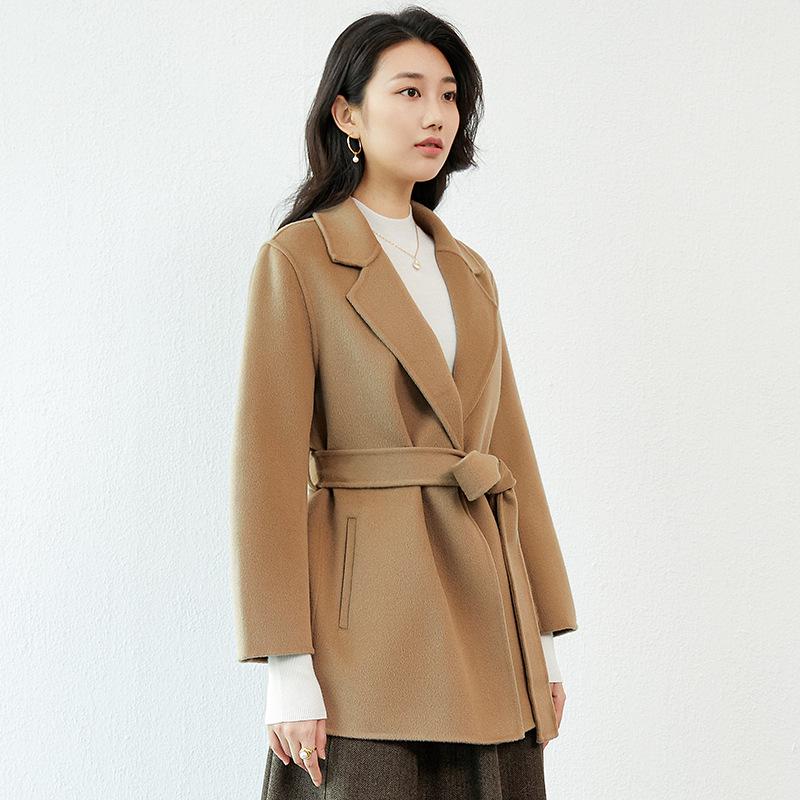 High-End Autumn & Winter Double-Sided Wool Coat: 100% Pure Wool, Tie-Waist, Slimming Mid-Length Outerwear for Women