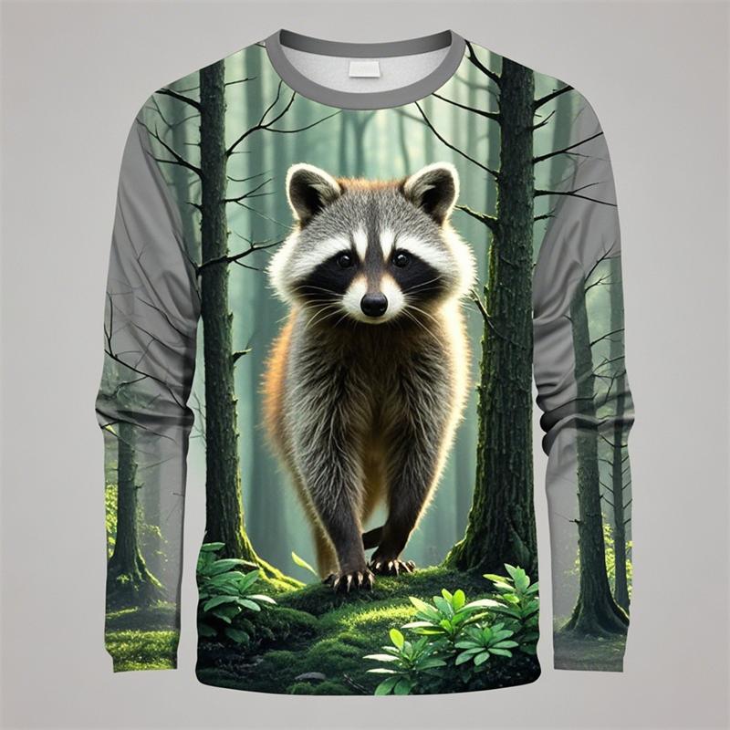 Cute Raccoon Graphics T Shirts Summer Fashion Long Sleeve Funny 3D Animals Printed Mens T-shirt Casual Oversized Harajuku Tees