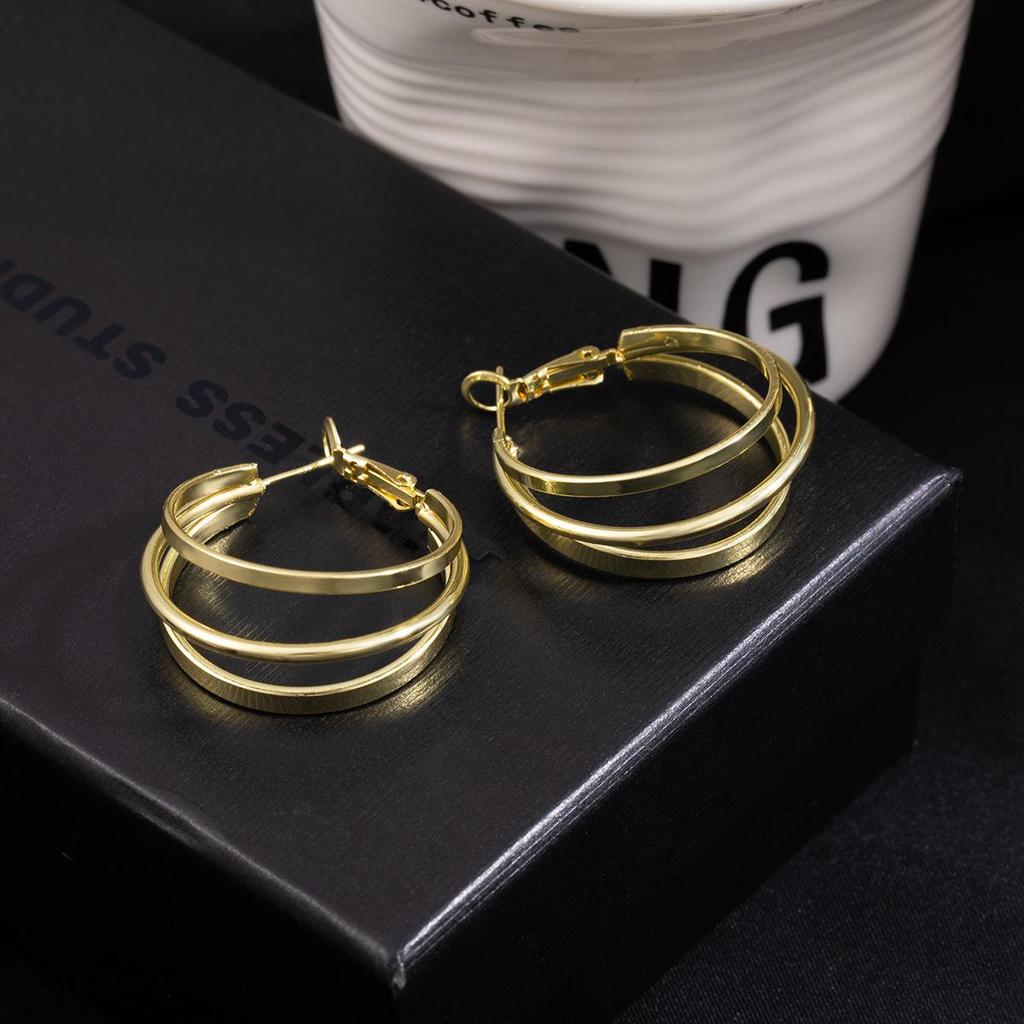 925 Sterling Silver Multi-layer Ring Hoop Earrings In European/American Retro Light Luxury Design for Women