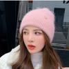 Pure Color Rabbit Fur Knitted Hat Thickened Warm Skullies Beanies Simple Women Winter Hat