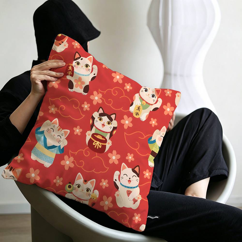 Maneki Neko Rich Luck Money Cat Personalized Pillow Cover Kids Bedroom Wild Party Decor Pillowcase kid Birthday shower Gift