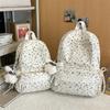 College Style Bow Print Schoolbag Women's Corduroy Backpack Large Capacity Student Backpack