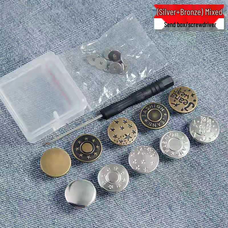 Adjustable No-Sew Detachable Metal Jeans Buttons – Flat Bottom, Nail-Free, Resizes Waistbands Effortlessly