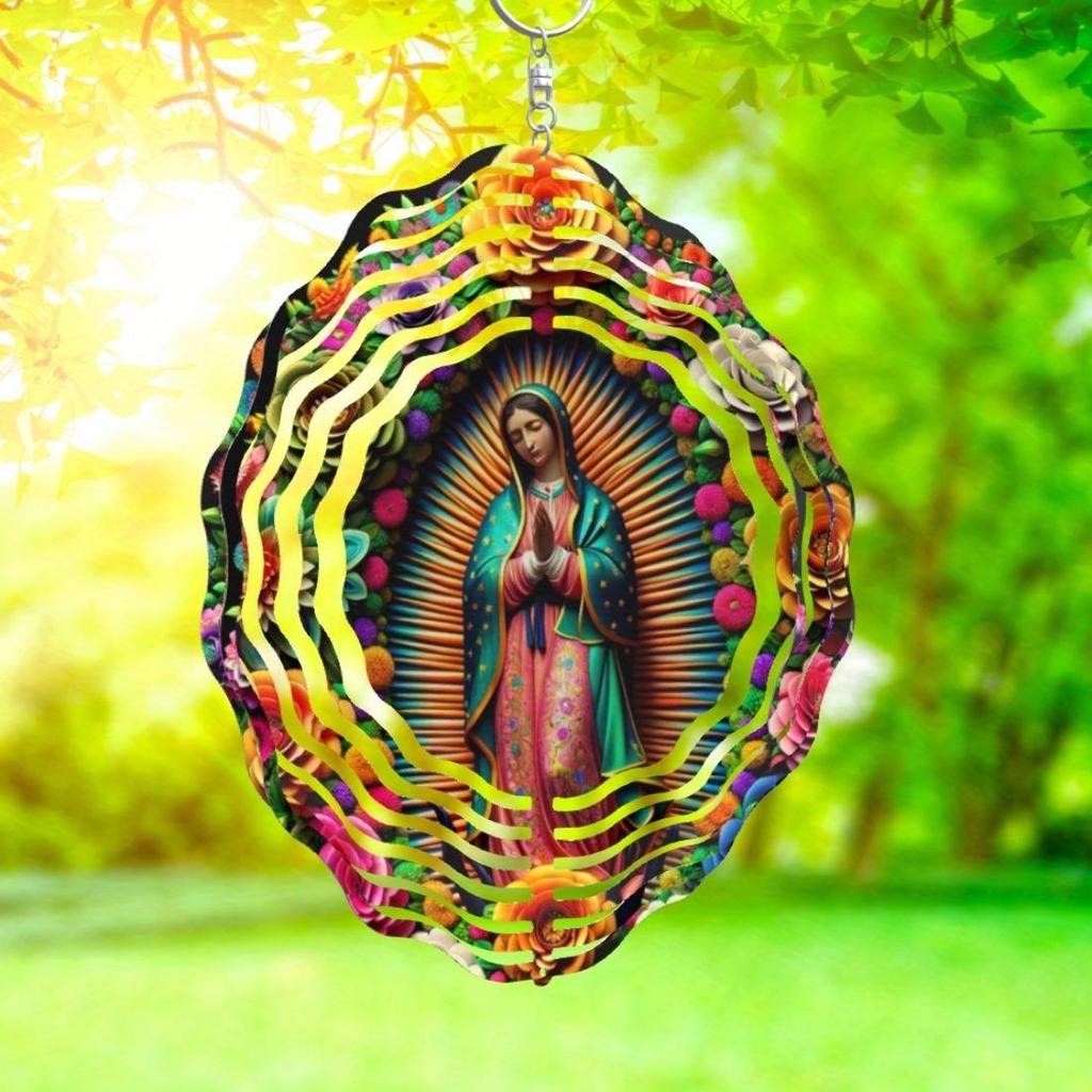 Multicolor Metal Wind Spinner Ornament with Swivel Hook - 25.4 cm Double Sided Circular Garden Decor featuring a Portrait Design, Ideal for Yard