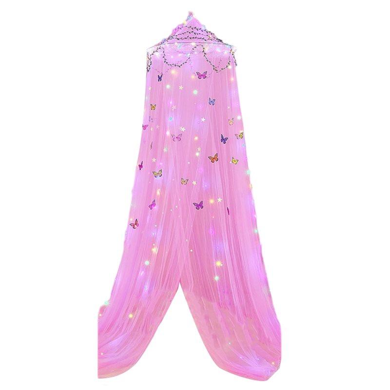 

M-Modern-For Girls Room Bed Canopy Curtains With Led Lights Mosquito Net- DIY Princess Style Decor Featuring Butterflies Design