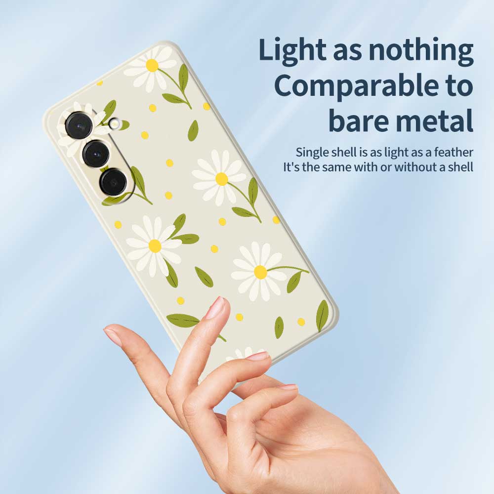 For Samsung Galaxy A36 5G Case White Flowers Green Leaves Pattern Printing Straight Edge TPU Phone Back Cover