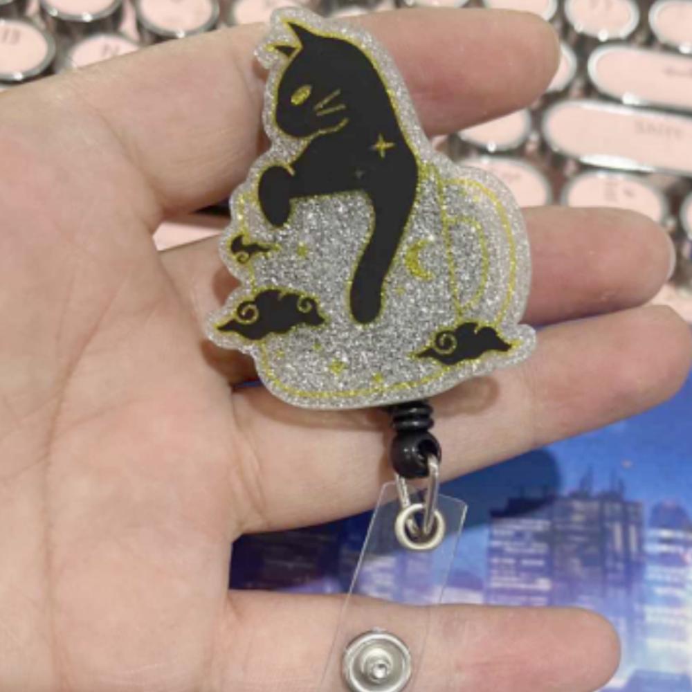 360 Rotating Cat Badge Reel Alligator Clip Retractable Badge Reel ID Card Holder  Keychains Lanyard