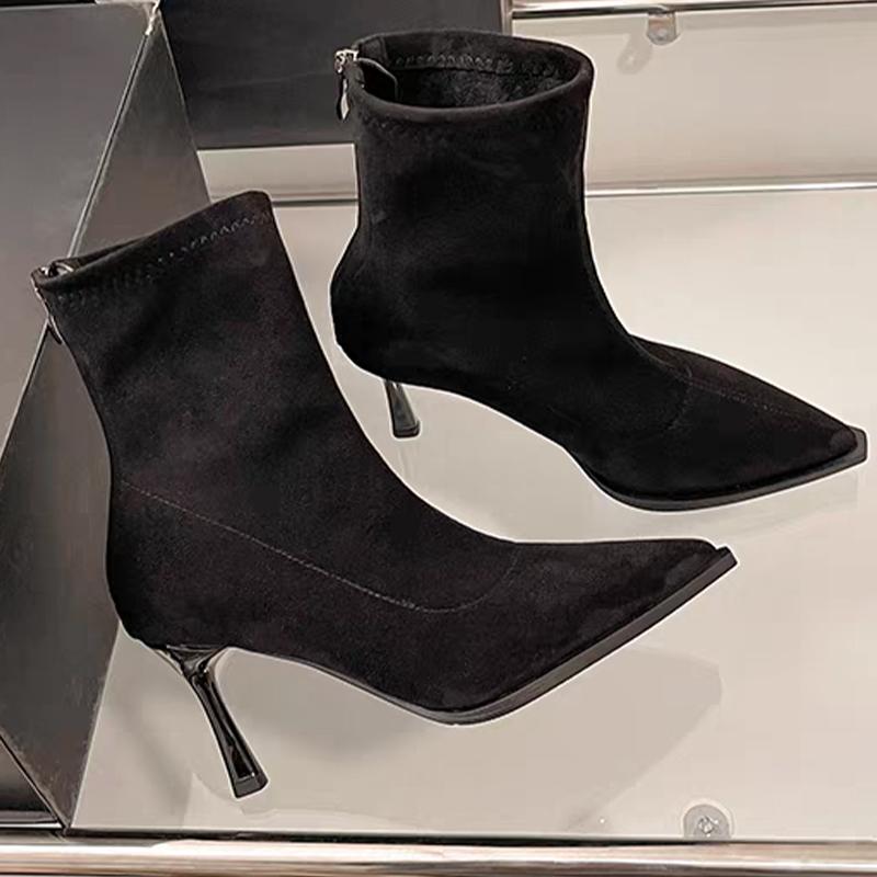 2026 Women's Ankle Boots High Heels Suede Fashion Luxury Shoes Pointed Toe Woman Pumps Sexy Designer Elegant Mujer Short Boots