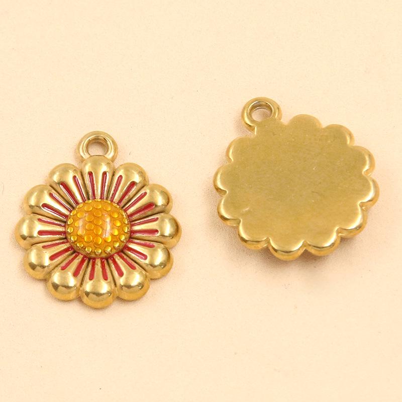 Stainless Steel Daisy Flower Drip Oil Pendants: 3 Styles, Golden Fresh Enamel Charms
