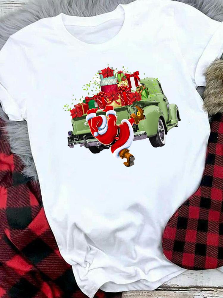 (Asian Size) style cartoon cute Merry Christmas tee Top festival New Year Holiday Casual Lady Short Sleeve Fashion Women Print Graphic T-shirts
