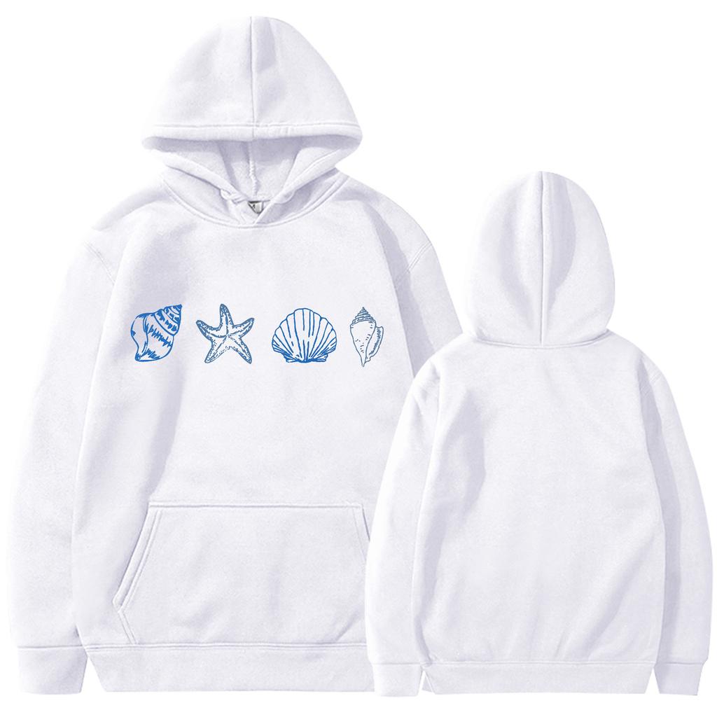 Women's Round Neck Long Sleeve Floral Print Top Hooded Sweatshirt Seashell Hoodie