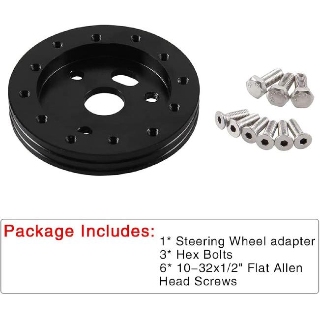 RULLINE 0.5" Steering Wheel Hub Adapter Conversion Spacer 6 Hole to 3 Hole Steering Wheel Adapter Boss Kit Black