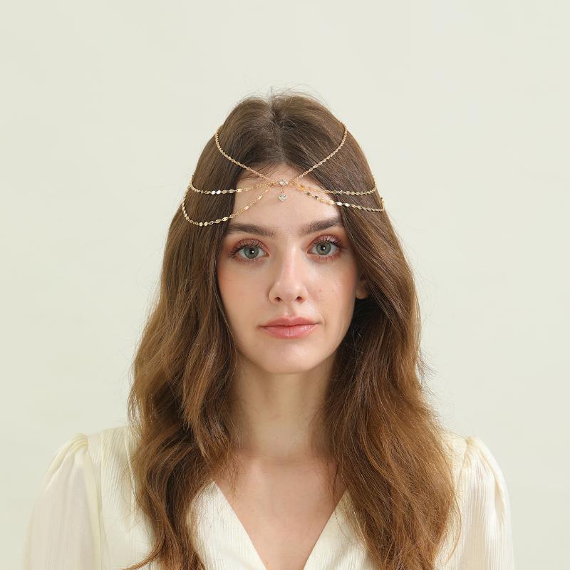 Fashion Bohemia Pearl Sequin Tassels Multi-Layer Hair Chain For Women Bride Rhinestone Forehead Chain Hair Jewelry