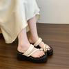 Fashion Niche Design Sense Rhinestone Thick Bottom Heightening Flip-flops Women's 2025 Summer New with Skirt Cool Slippers
