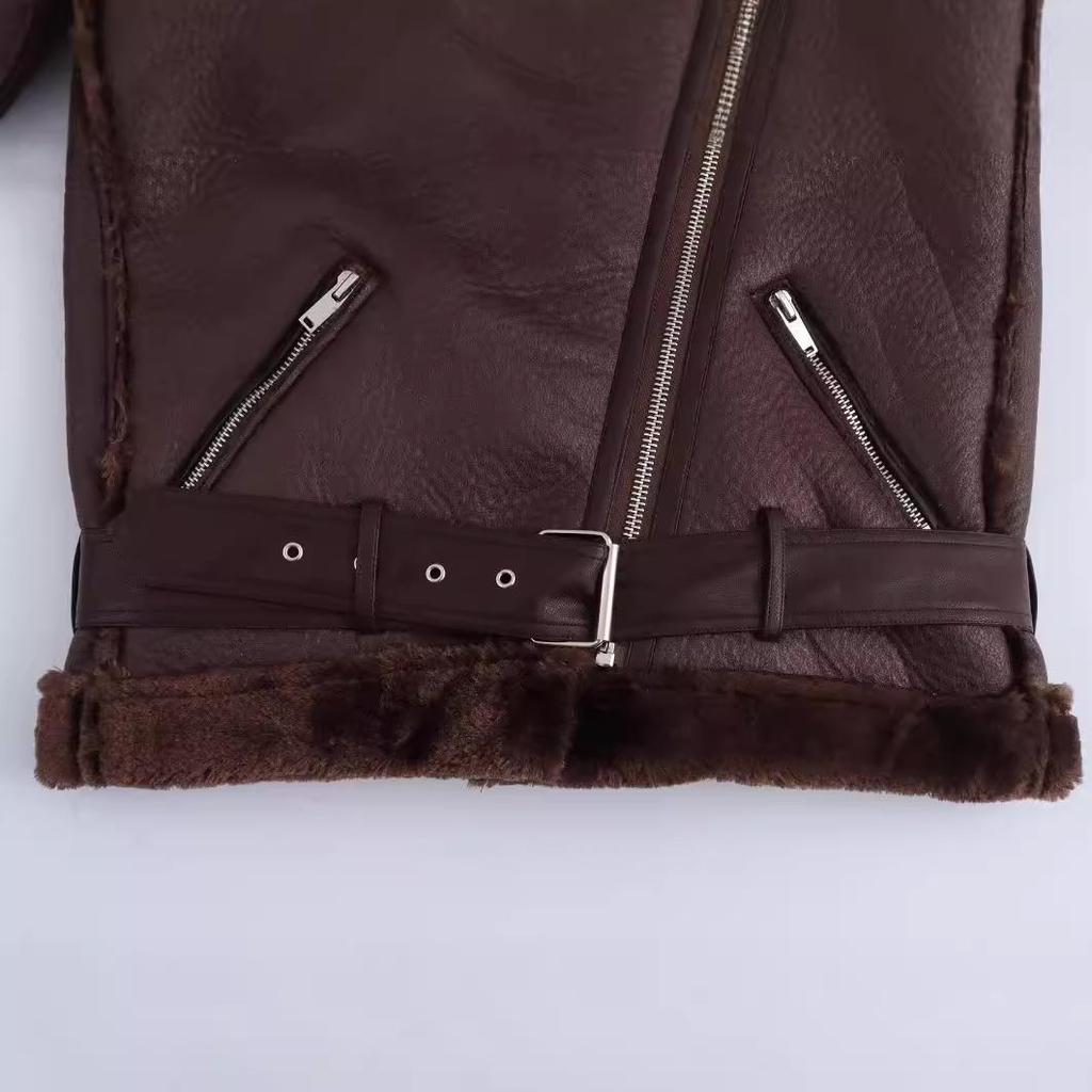 2024 Autumn Women's European and American Black Double-Sided Shearling Jacket, Style 2969241