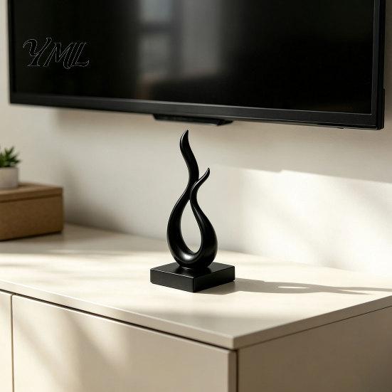 Modern Abstract Flame Sculpture Sculpture, 3D Printed Minimalist Art Statue with Square Base, Contemporary Desk Decorations Elegant Curved Figurine