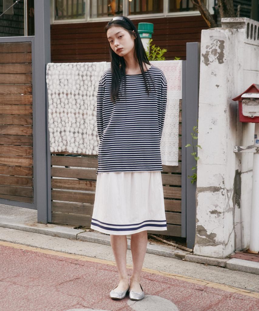 Priter Marine Stripe Mid-Skirt White_F252Sk05