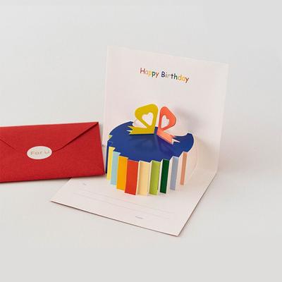 Handwriting 3D Birthday Cake Cards Thank You Blessing Birthday Pop-Up Cards Invitation Folding Birthday Greeting Cards