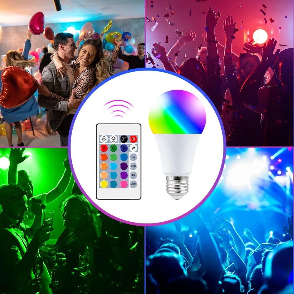 1PC 16 Colors RGB Bulb LED Multicolor Bulb E27 220V Household Lighting Dimmable 24 Key Remote Control Smart Lamp Atmosphere Light