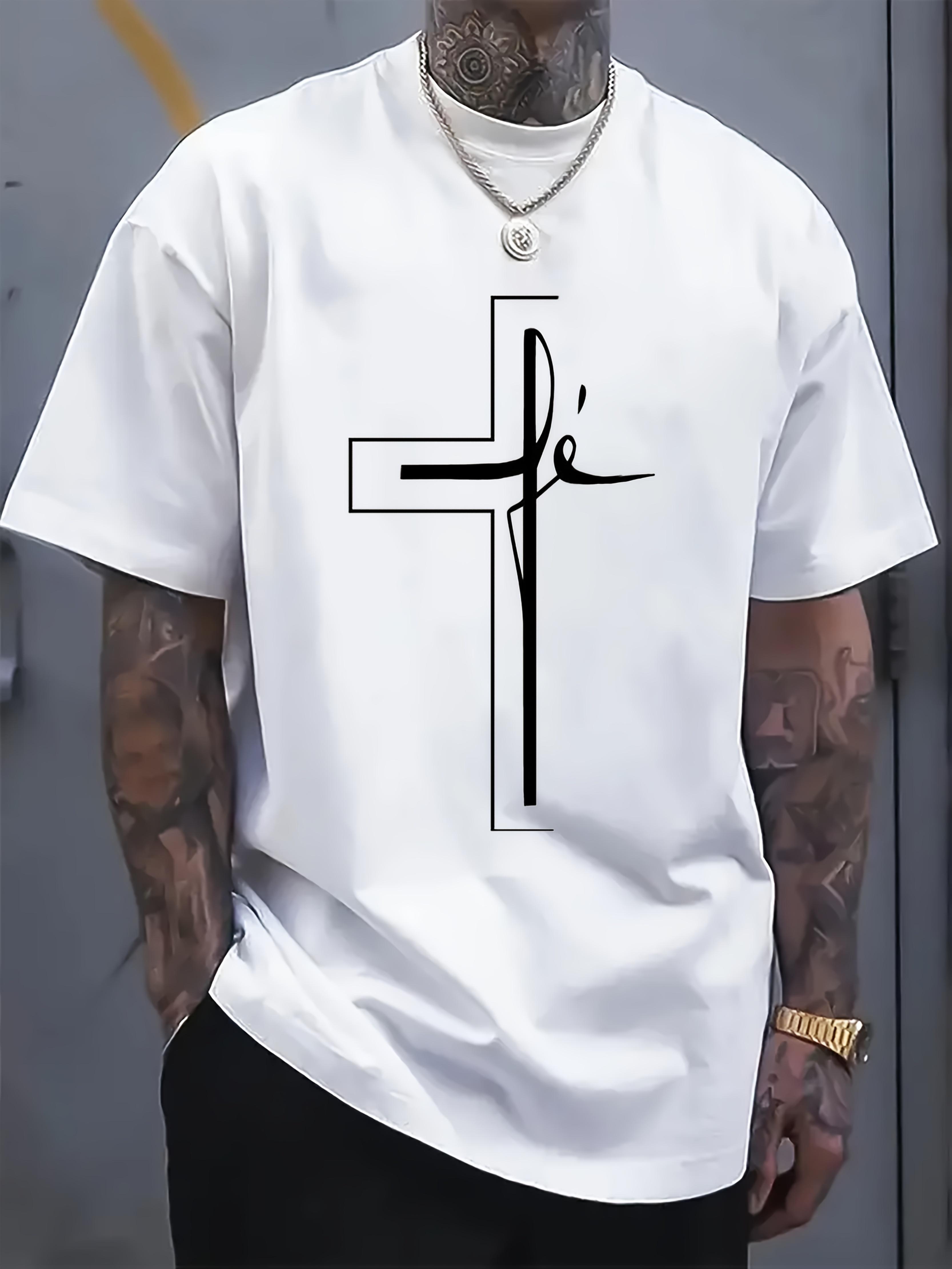 

Summer Cross Jesus Religious Print Large Mens Casual Sports Outdoor Round Neck Short sleeved Tshirt 4XL
