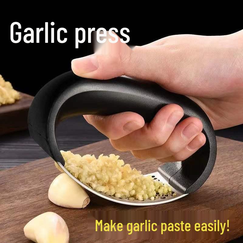 Stainless Steel Arc-Shaped Garlic Press, Masher, Mincer, Peeler, Crusher, Squeezer