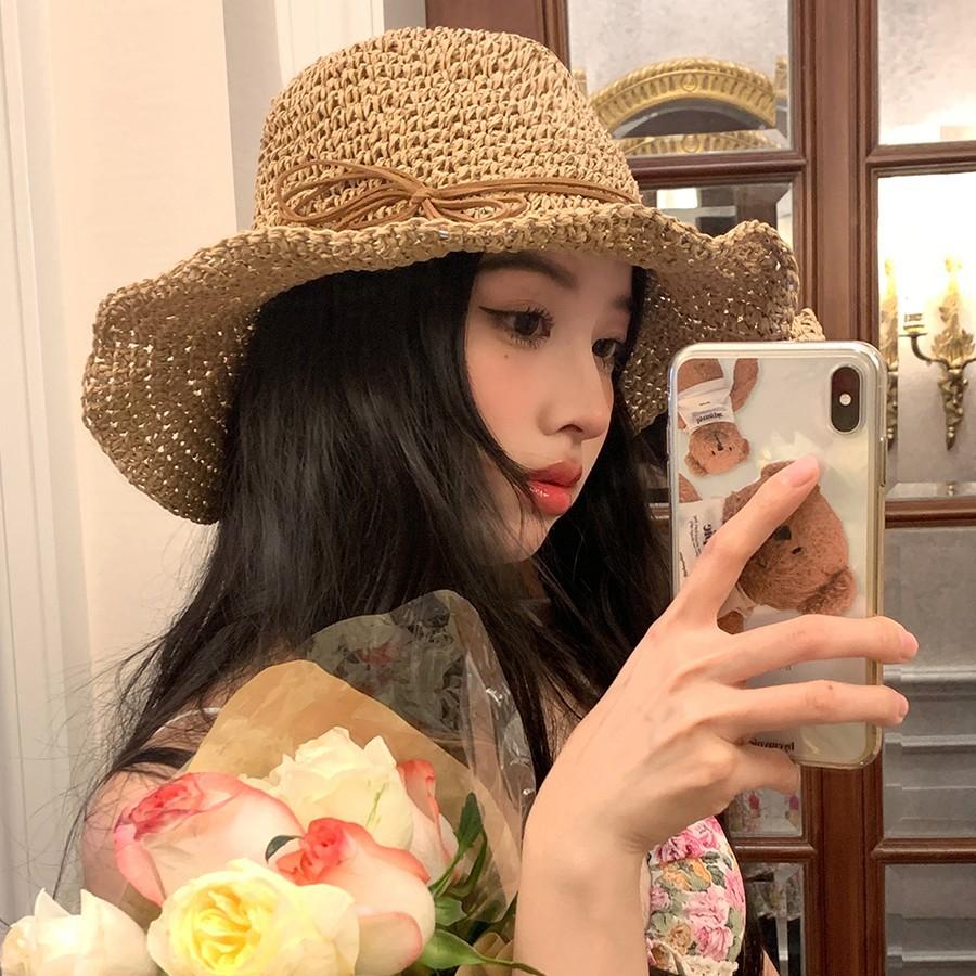 Hat Female Summer Small Fresh Crochet Straw Hat Versatile Foldable Sun Hat Seaside Vacation Beach Sun Hat