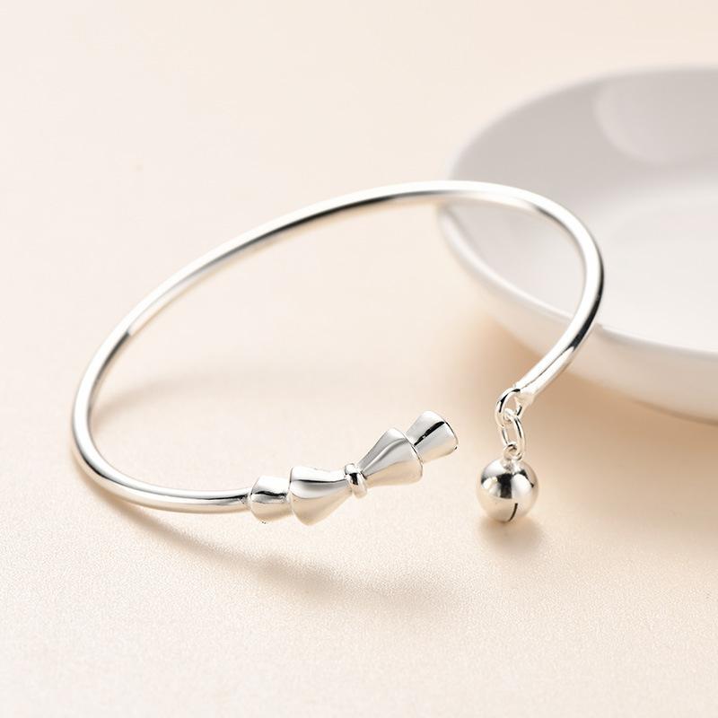 S999 Full Silver Youth Bow Bell Bracelet Bracelet Bracelet with Minimalist and Unique Design Feeling Silver Bracelet