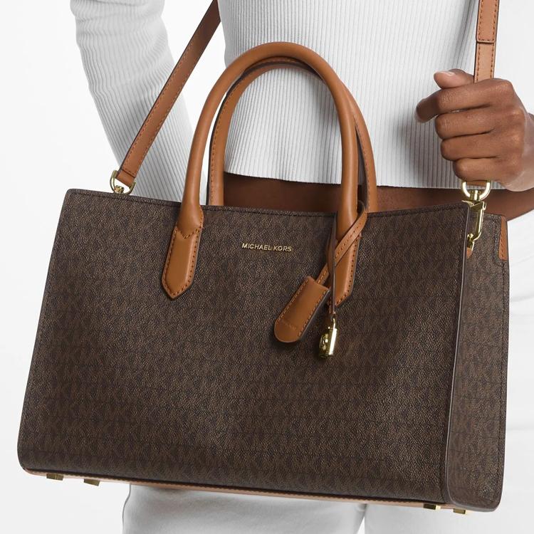 Michael Kors Mk Scarlett Logo Lock Charm Tote Bag Women Tote Bags Dark-Brown 30F4GETS2B-BRNA-CORN