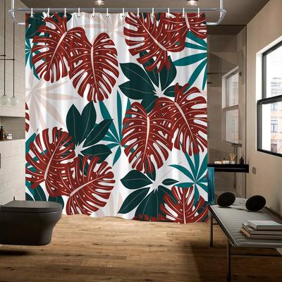 1 st Tropiskt Bladdesign Duschdraperi - HD-tryck, Året Runt Landsbygdsstil, 70,8x70,8 tum, 12 Krokar Ingår