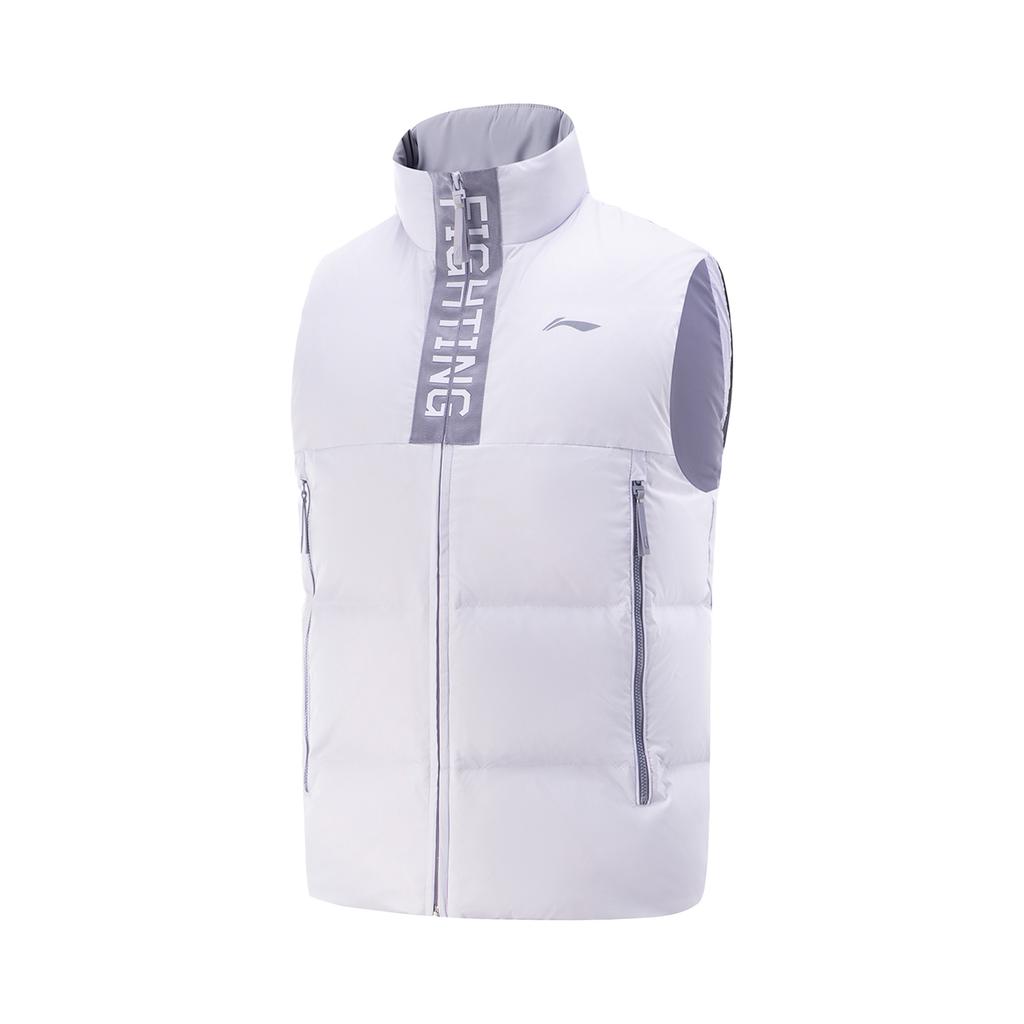 Li Ning Table Tennis Series Comfortable Casual Simple Stand Collar Zipper Letter Warm Vest Unisex Vests Sea-Salt-Purple AMRV065-3