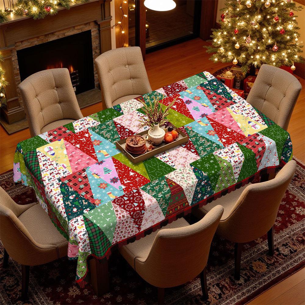 Christmas Tablecloth, Christmas Tree Reindeer Elk Snowman Pattern, Vintage Bohemian, Coffee Table Cover