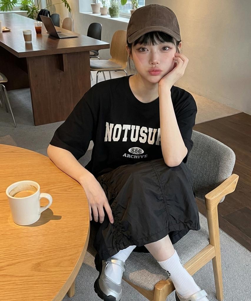 Nasyujeueol Simple School Font Oversized Short Sleeve T-Shirt 4 Colors