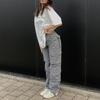 Vintage Cargo spodnie workowate dżinsy moda damska 90s Streetwear kieszenie szerokie nogawki wysokiej talii proste spodnie dżinsowe Y2k kombinezony