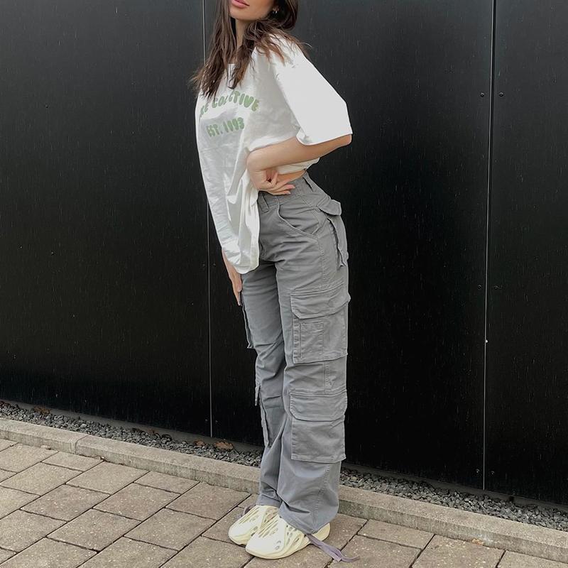 Vintage Cargo spodnie workowate dżinsy moda damska 90s Streetwear kieszenie szerokie nogawki wysokiej talii proste spodnie dżinsowe Y2k kombinezony