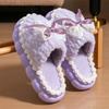 Women Bowknot Fuzzy Plush Thick Sole Warm Indoor Home House Slippers