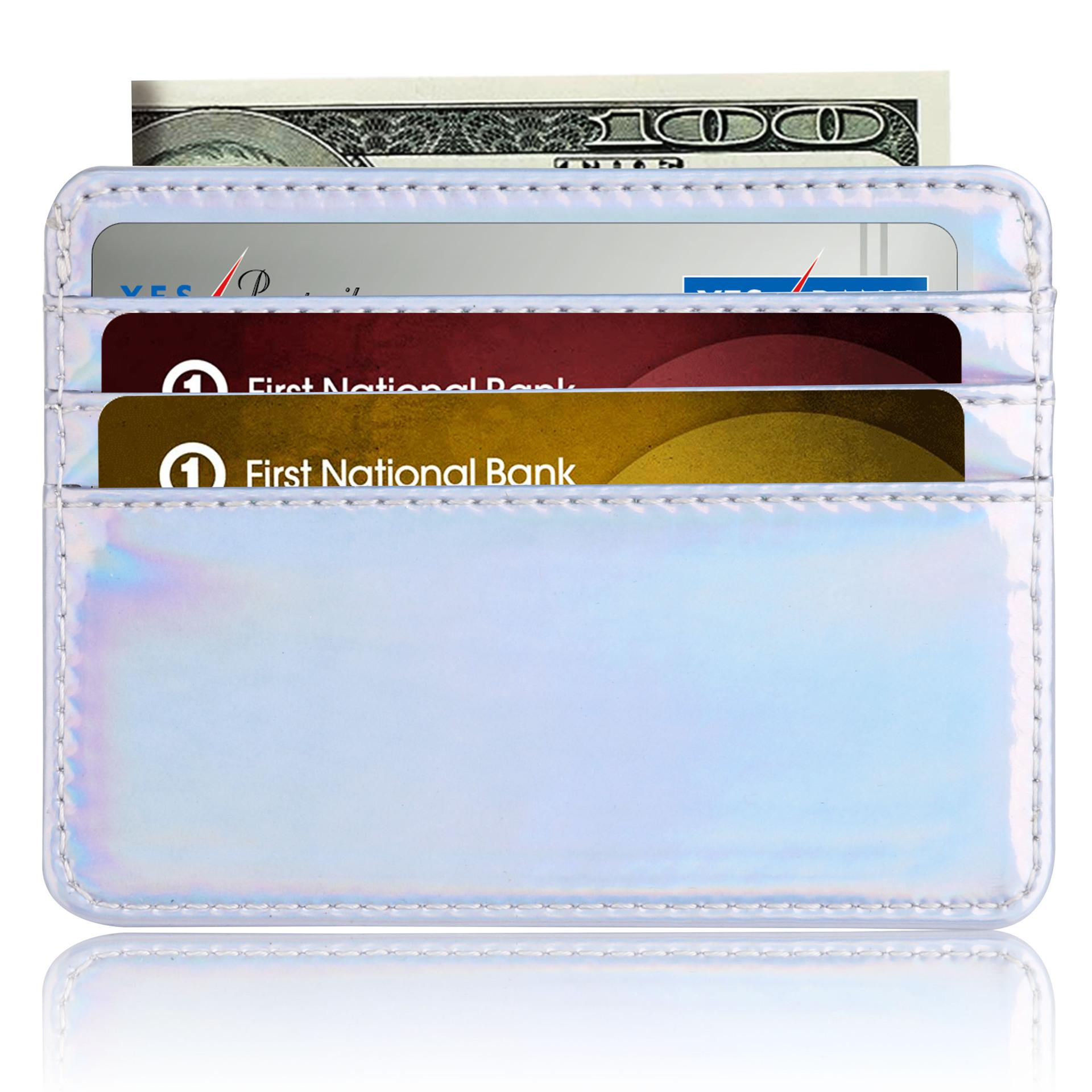 

Кошелек-холдер для кредитных карт с RFID-защитой для женщин и мужчин, тонкий минималистичный кошелек для переднего кармана с лазерными цветами серебряный