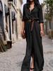 2026 Europäisches & Amerikanisches Langarm-Schlitz-Maxikleid mit Gürtel - Damenmode für Frühling & Herbst