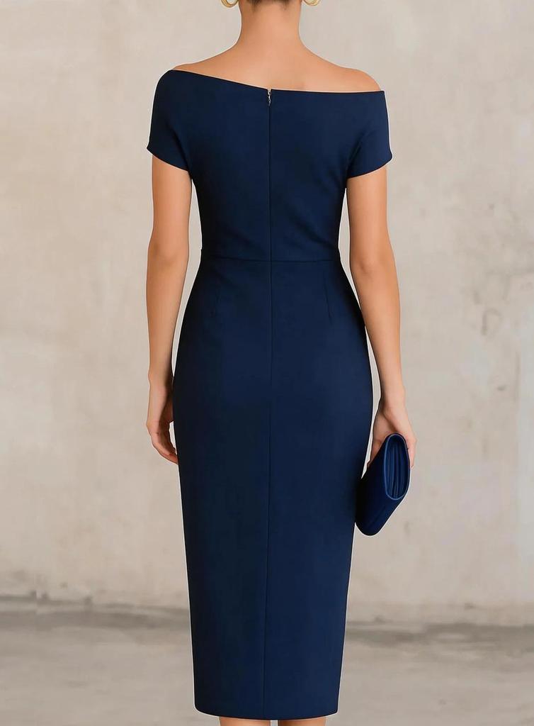 2026 European & American One-Shoulder Waist-Cinched Pleated Slit Evening Gown for Banquets & Commutes